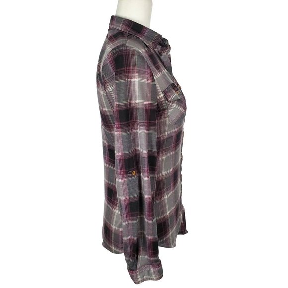 Passport Plaid Button Down Roll Tab Sleeve Shirt Women's Small B1324 - Picture 4 of 11
